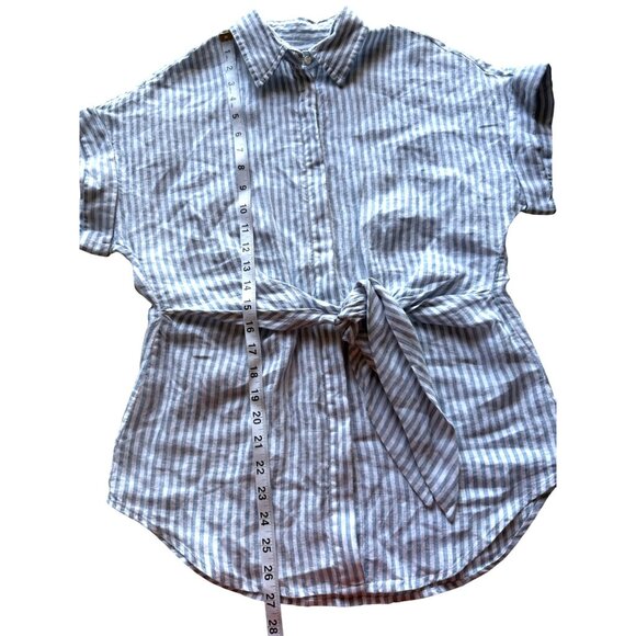 Ralph Lauren Black Label Button-Up Top Linen Waist Tie Blue & White Striped Sz S - Picture 6 of 8